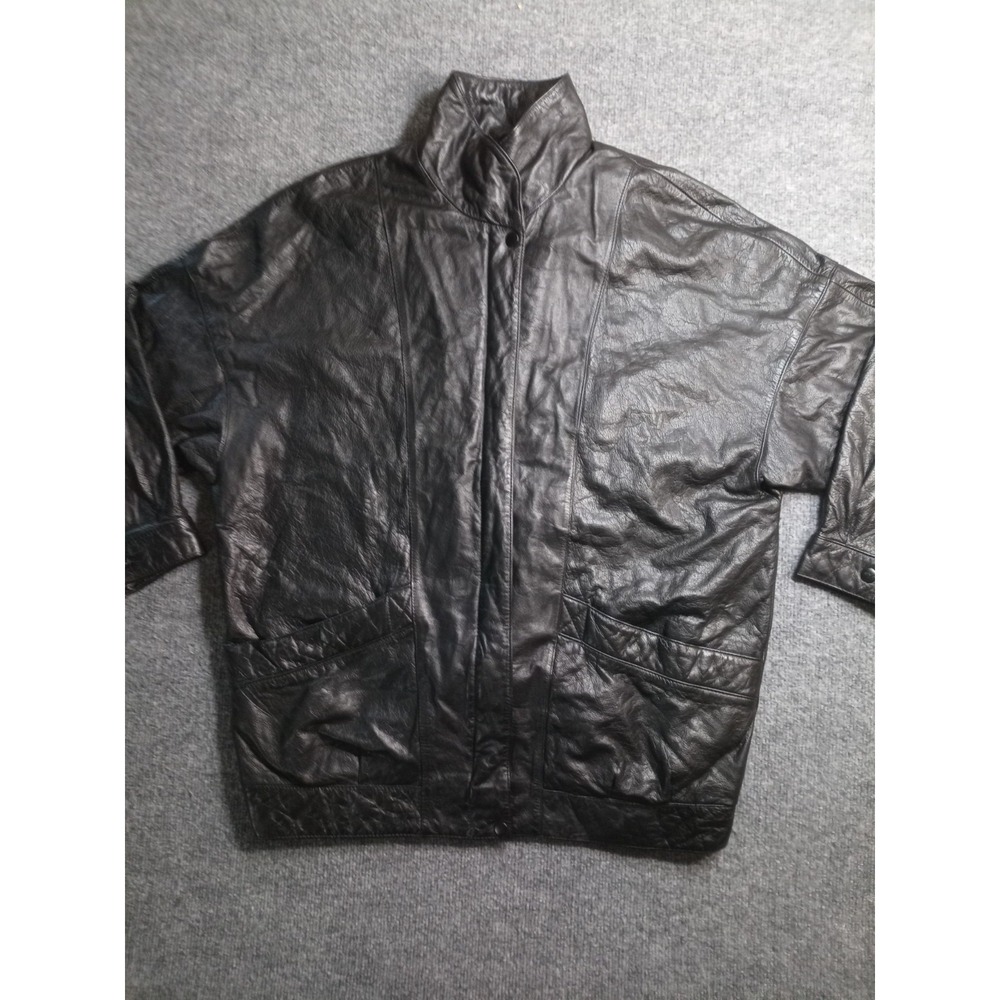 Vintage Wilson Black Leather Jacket Mens M Korea Snap Zip Coat Bomber 90s